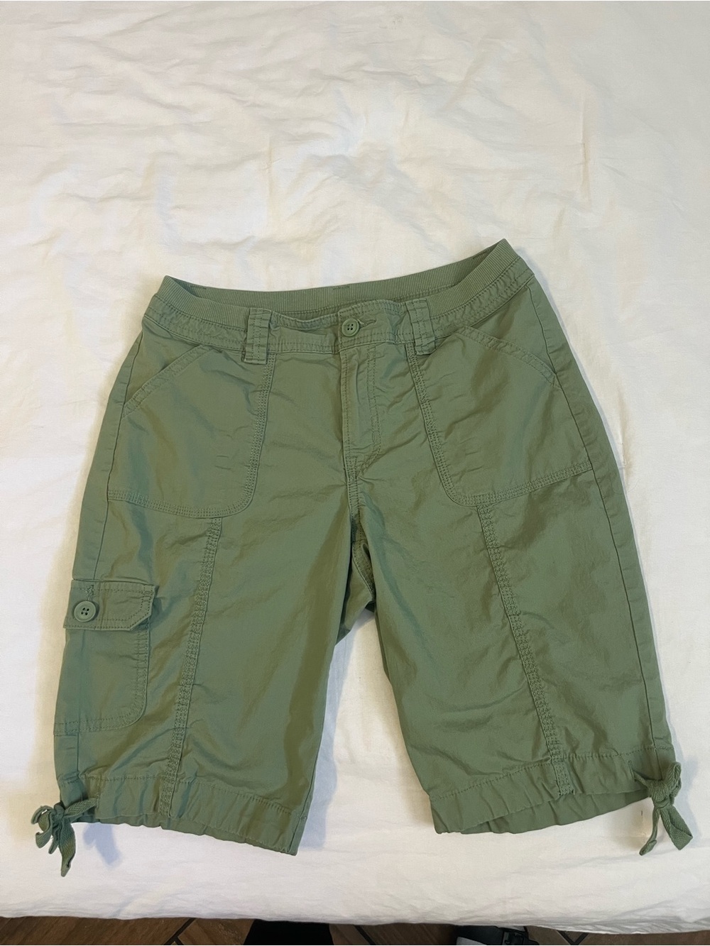 St. John's Bay Olive Green Cargo Drawstring-Hem Bermuda Shorts